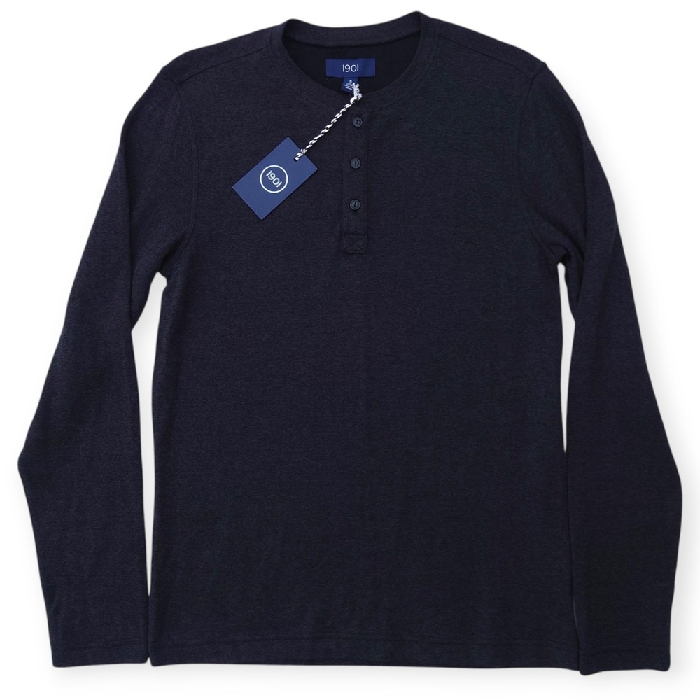 1901 Henley Shirt Mens S Long Sleeve Dark Gray 1/4 Button Front